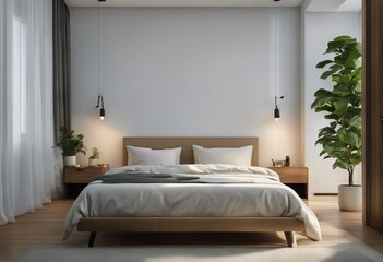 wooden table white door shelf bedside sofa bed interior table door floor bedroom wall side carpet 3d design plant concept modern white indoor