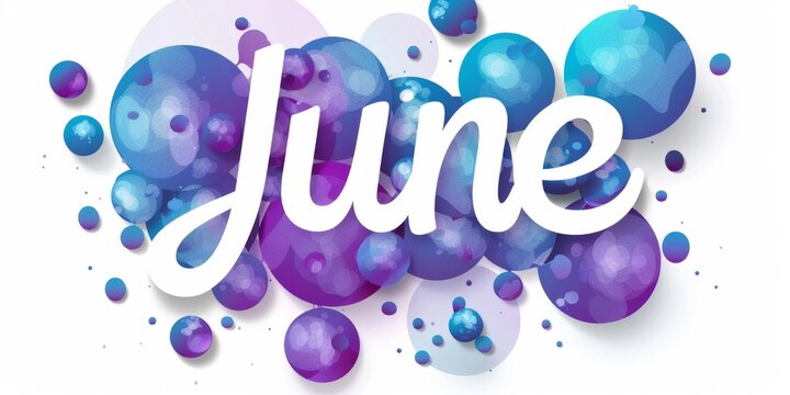The word "June" is written in large white letters on the background of blue and purple bubbles Generative AI
