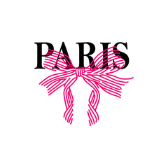 vector image pink bow with lines writing PARIS on the back, print style. Vector for silkscreen, dtg, dtf, t-shirts, signs, banners, Subimation Jobs or for any application