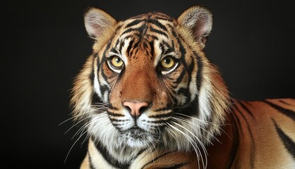 Naklejka premium Bengal tiger close up head on black background
