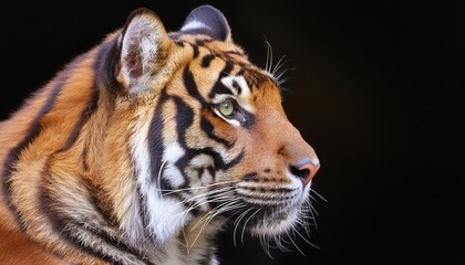 Naklejka premium Bengal tiger close up head on black background
