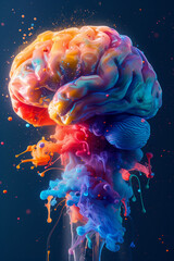 Colourful brain lifting off with energy suggesting a great idea or breakthrough