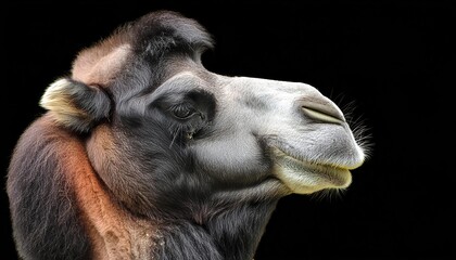 camel close up head on black background