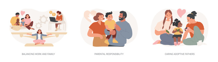 Happy family isolated concept vector illustration set.