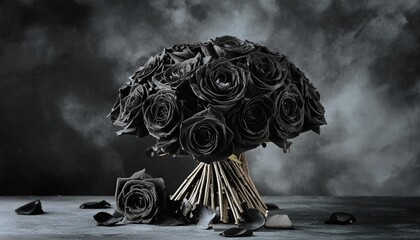 vintage classic painting black rose bouquet on dark background generative ai