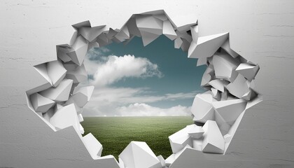 3d abstract hole on a broken white wall blank space