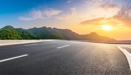 asphalt highway road and mountain natural scenery at sunrise panoramic view