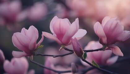 pink flowers of magnolia soulangeana tree in blossom beautiful natural background in spring
