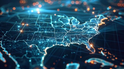 glowing digital map of usa representing global connectivity and data transfer 3d illustration