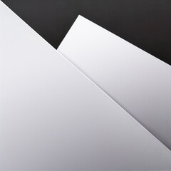 Two white paper sheets on dark gray background. Flyer or blank realistic mock up. Backdrop closeup. AI