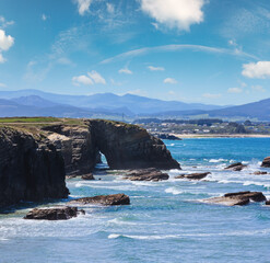 Summer Atlantic coast landscape. View from Illas beach (Galicia, Spain).