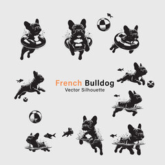 French Bulldog vector silhouettes set