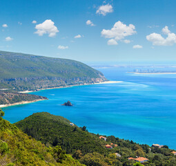 Summer sea coast landscape. View from Nature Park of Arrabida  in Setubal, Portugal.