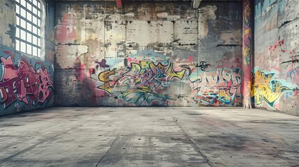 gritty urban graffiti art mural on rough concrete wall street culture background - obrazy, fototapety, plakaty