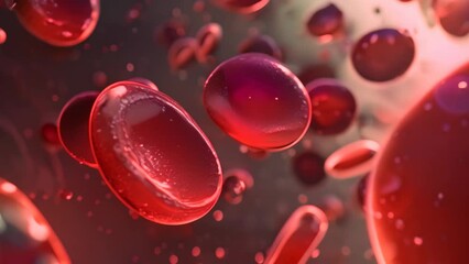 This Video presents a clear view of red blood cells, showcasing their structure and characteristics, A microscopic view of blood cells given a futuristic, sci-fi visual style