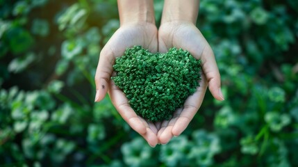 hands holding green heart sustainability and environmental care concept
