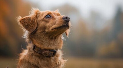 Obraz premium A dog with a red and black collar is looking at the camera