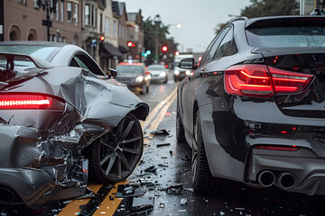 Car Collision Scene: Two Vehicles in Distress
