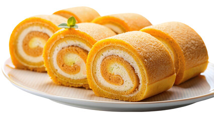Fototapeta premium Cream Swiss roll isolated on Transparent background.
