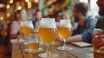 Group of people drinking beer in pub
