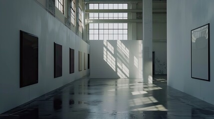 modern interior with a concrete feature wall Modern exhibition and sun light Generative AI	