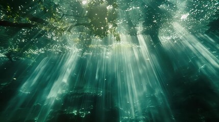 light rays shining through water creating an ethereal underwater effect abstract