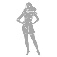 Silhouette of a woman in style. The girl is slender and beautiful. Lady is suitable for aesthetic decor, posters, stickers, logo. Vector illustration