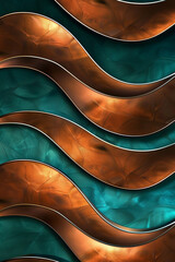 Copper and teal waves background, metallic and vibrant, suitable for industrial design projects