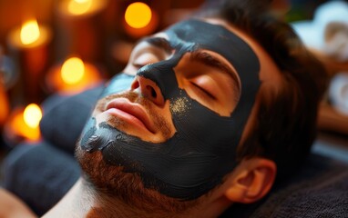 Obraz premium Man having cosmetic mask in spa salon 