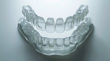 teeth, covered by double-layered translucent white layers, against a simple white background.