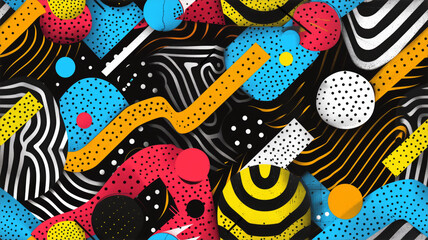 Obraz premium A seamless geometric pattern in black and white, inspired by the hipster Memphis style, perfect for adding a modern touch to your designs
