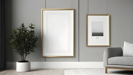 Mock up frame hang on gray wall with armchair