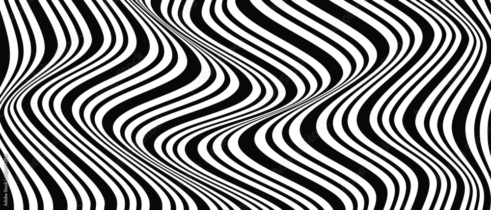 Poster abstract geometric zebra style wave line pattern art.