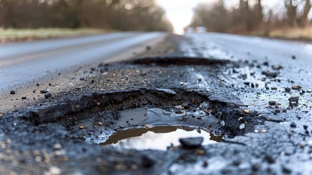 Crew fixing potholes on derelict asphalt road to improve safety and smoothen commute