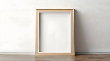 Empty Mock up wooden frame with white wall background