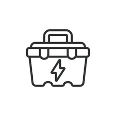 Electrician toolbox, in line design. Toolbox, Electrician, Tools, Equipment, Tool, Case, Maintenance on white background vector. Electrician toolbox editable stroke icon.