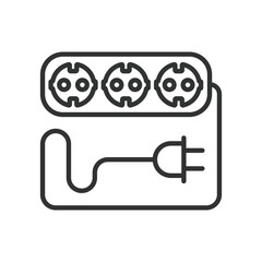 Multiple sockets, in line design. Multiple sockets, multiple, sockets, power, electrical on white background vector. Multiple sockets editable stroke icon.