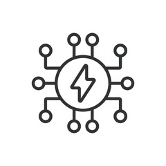 Energy system, in line design. Energy, system, power, renewable, solar, wind on white background vector. Energy system editable stroke icon.