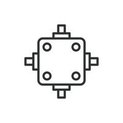 Junction box, in line design. Junction, box, electrical, connection, terminal, wiring, on white background vector. Junction box editable stroke icon.