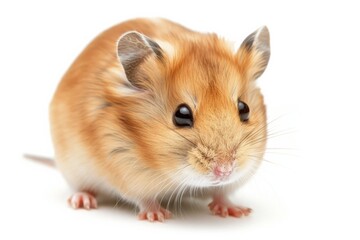 A cute hamster on a clean white background, adorable and fluffy.