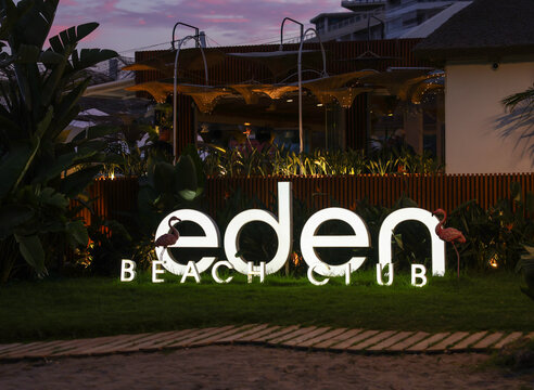 Eden Beach Club gay-favorite beach club that with good music, friendly service and great atmosphere at Bajondillo Beach in Torremolinos. Costa del Sol, Spain