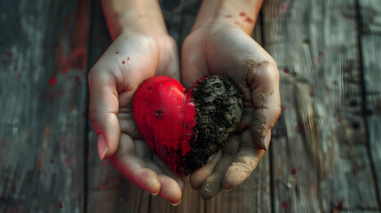 hands holding heart, broken heart, broken heart, valentine's day, love, feelings, dirty heart