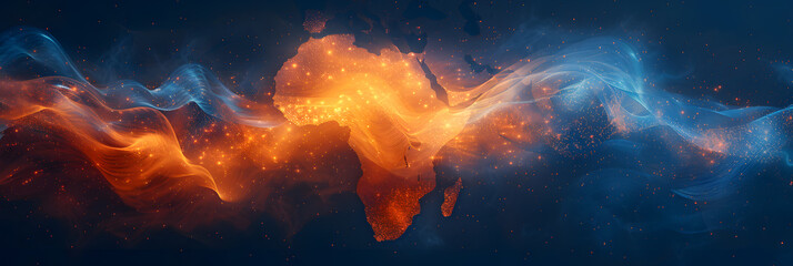 Stylized Digital Map of Africa with Abstract Border and Natural Elements for Commercial Use