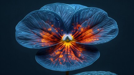  A zoomed-in photo of a blue blossom featuring a golden core and a crimson heart at its center - Powered by Adobe
