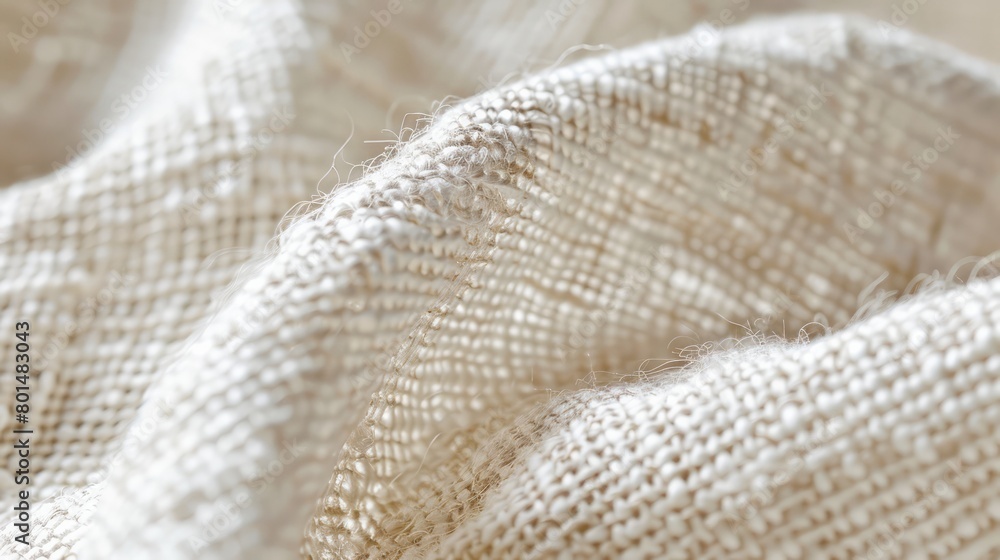 Poster A white fabric with a pattern of white and brown threads. The fabric is wrinkled and has a slightly fuzzy appearance