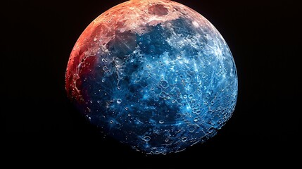   Close-up of blue and red object with water droplets on planet surface - obrazy, fototapety, plakaty