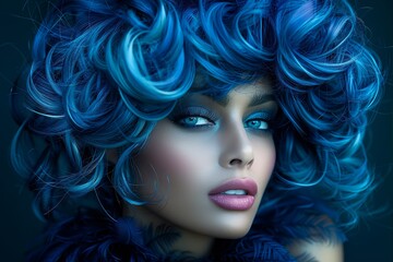 Fototapeta premium portrait of a girl with electric blue hair, make-up, fashion