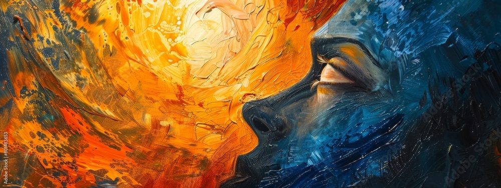 Poster an abstract representation of emotions, using color, shape, and texture to convey mood.