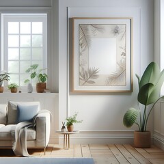 Interior of a room with a mockup frame or window 