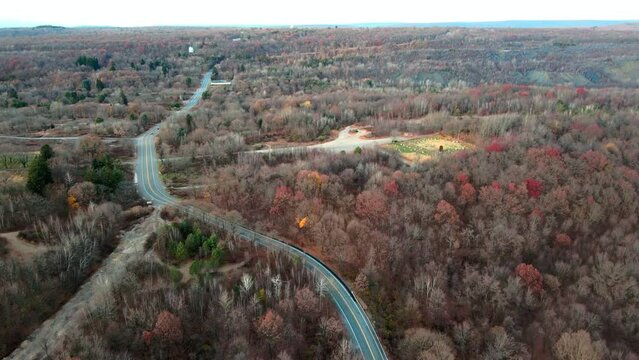 Aerial landscape of road and scenery in Fall around abandoned coal town Centralia Pennsylvania